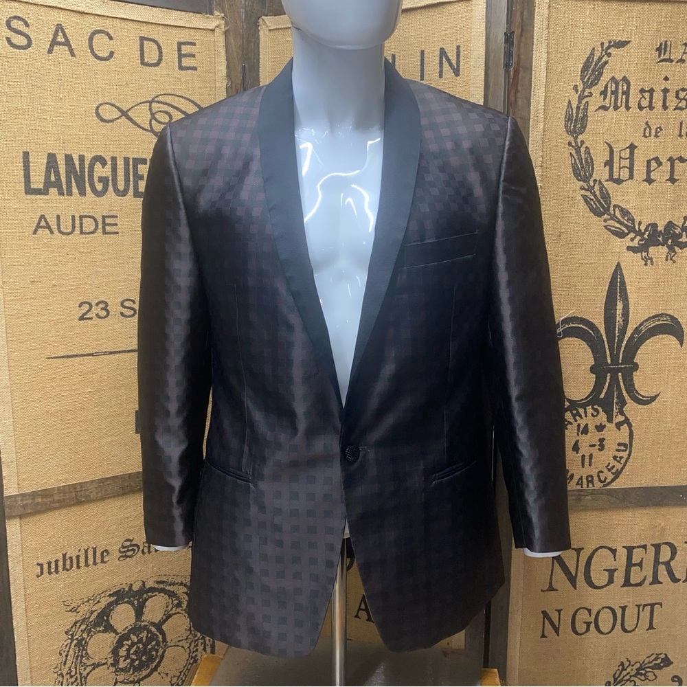 TALLIA Black and Burgundy Shawl Collared Evening Jacket, 40R